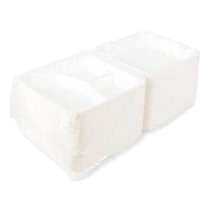 Bagasse PFAS-Free Food Containers, 3-Compartment, 9 x 9 x 3.19, White, Bamboo/Sugarcane, 200/Carton1