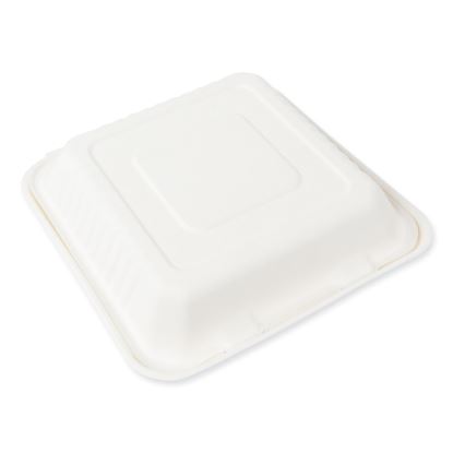 Bagasse PFAS-Free Food Containers, 1-Compartment, 9 x 9 x 3.19, White, Bamboo/Sugarcane, 200/Carton1