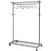 Garment Racks, Two-Sided, 2-Shelf Coat Rack, 6 Hanger/6 Hook, 44.8w x 21.67d x 70.8h, Silver Steel/Wood1