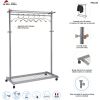 Garment Racks, Two-Sided, 2-Shelf Coat Rack, 6 Hanger/6 Hook, 44.8w x 21.67d x 70.8h, Silver Steel/Wood4