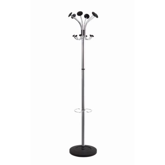 Chromy Coat Stand, 12 Knobs, 16w x 16d x 70.5h, Chrome/Black1