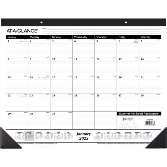 Ruled Desk Pad, 22 x 17, White Sheets, Black Binding, Black Corners, 12-Month (Jan to Dec): 20221