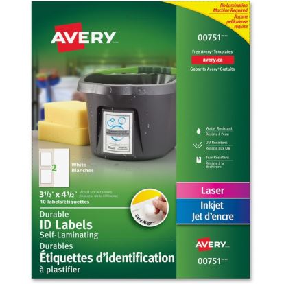 Avery&reg; Easy Align(R) Self-Laminating ID Labels, Permanent Adhesive, 3-1/2" x 4-1/2" , 10 Labels (00751)1