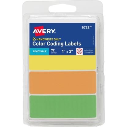 Avery&reg; Removable Labels, 1" x 3" , Neon, 72 Total (6722)1