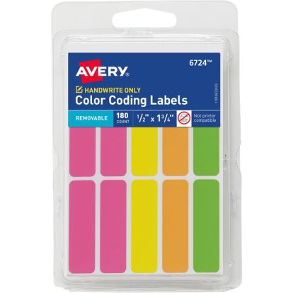 Avery&reg; Removable Labels, 1/2" x 1-3/4" , Neon, 180 Total (6724)1