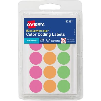 Avery&reg; Dot Stickers, 3/4" Diameter, Assorted Neon, 315 Total (6733)1