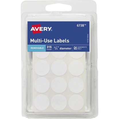 Avery&reg; Removable Labels, 3/4" Diameter, 315 Total (6738)1