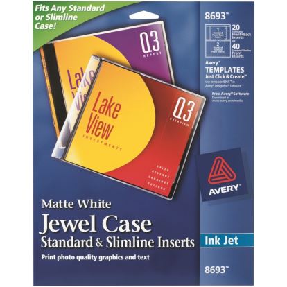Avery&reg; Jewel Case Standard & Slimline Inserts, Matte, 20 Inserts (8693)1