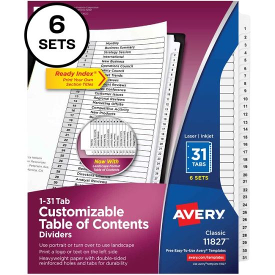 Avery&reg; 1-31 Custom Table of Contents Dividers1