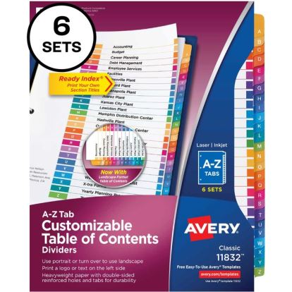 Avery&reg; A-Z Customizable Multicolor TOC Dividers1