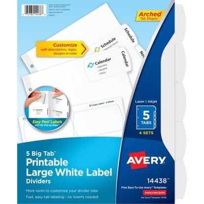 Avery&reg; Big Tab Printable Large White Label Dividers1