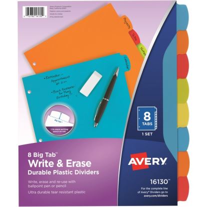 Big Tab Write and Erase Durable Plastic Dividers, 8-Tab, Letter, Assorted, 1 Set1