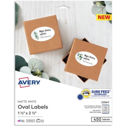 Avery&reg; Easy Peel Oval Labels, 22564, 2-1/2&quot;W x 1-1/2&quot;D, White, Pack Of 4501