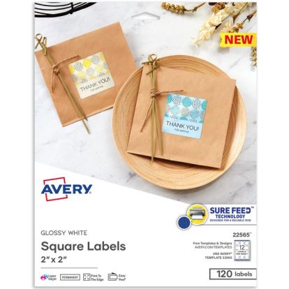 Avery&reg; Printable Square Labels, 22565, 2&rdquo;W x 2&rdquo;D, Glossy White, Pack Of 120 Labels1