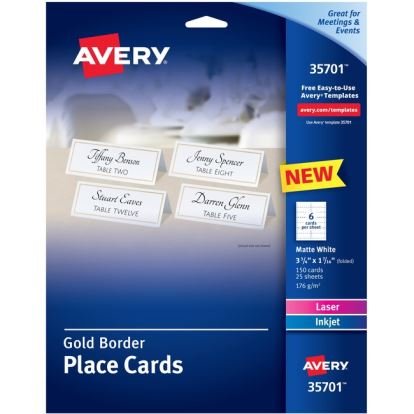 Avery&reg; Laser, Inkjet Printable Place Card - Gold, White1