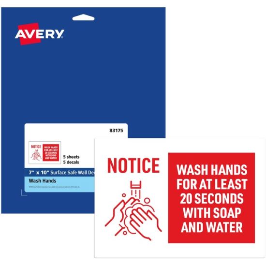 Avery&reg; Surface Safe NOTICE WASH HANDS Wall Decals1
