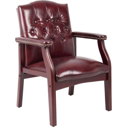 Boss Traditional Oxblood Vinyl Guest Chair with Mahogany Finish1