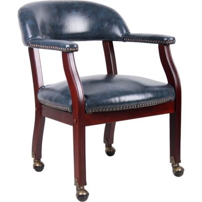 Boss Captain's Chair In Blue Vinyl with Casters1