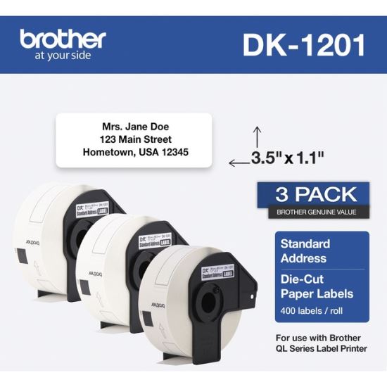 Die-Cut Address Labels, 1.1 x 3.5, White, 400/Roll, 3 Rolls/Pack1