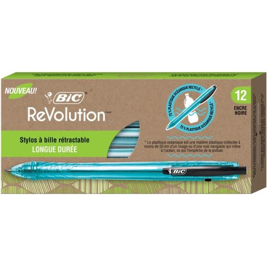 ReVolution Ocean Bound Ballpoint Pen, Retractable, Medium 1 mm, Black Ink/Translucent Blue Barrel, Dozen1