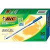 Ecolutions Round Stic Ballpoint Pen Value Pack, Stick, Medium 1 mm, Blue Ink, Clear Barrel, 50/Pack1