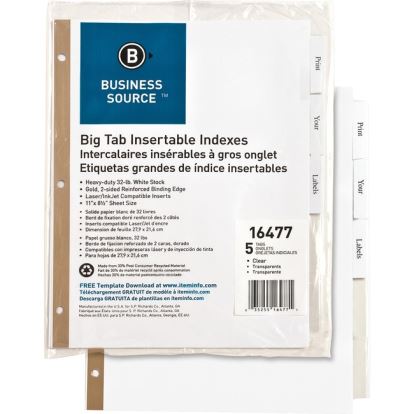Business Source Tear-resistant Clear Tab Index Dividers1