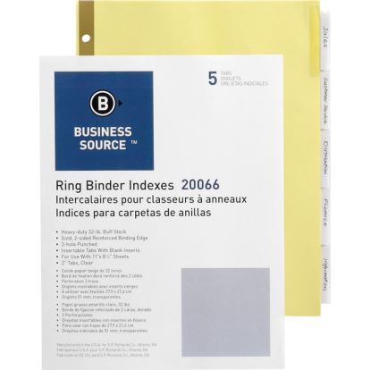 Business Source Insertable 5-Tab Ring Binder Indexes1