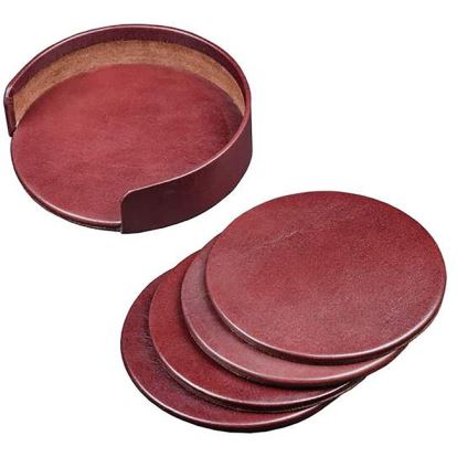 Dacasso Leather Coasters - Set of 4 with Holder1