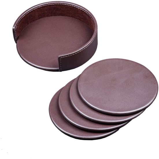 Dacasso Leather Coasters - Set of 4 with Holder1