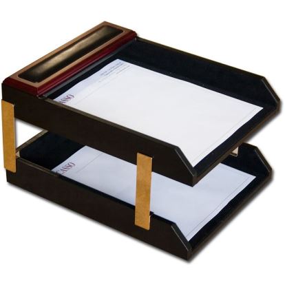 Dacasso Rosewood & Leather Double Letter Trays1