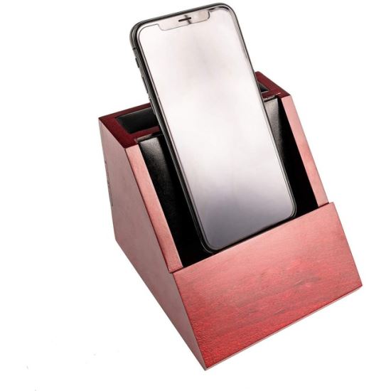 Dacasso Rosewood and Leather Desktop Cell Phone Holder1