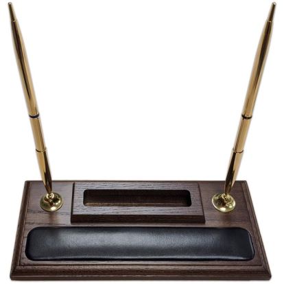 Dacasso Walnut & Leather Double Pen Stand/Cell Phone Holder1