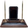 Dacasso Walnut & Leather Double Pen Stand/Cell Phone Holder2