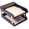 Dacasso Walnut & Leather Double Letter Trays1