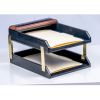 Dacasso Walnut & Leather Double Letter Trays2