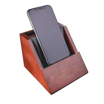 Dacasso Walnut & Leather Desktop Cell Phone Holder1
