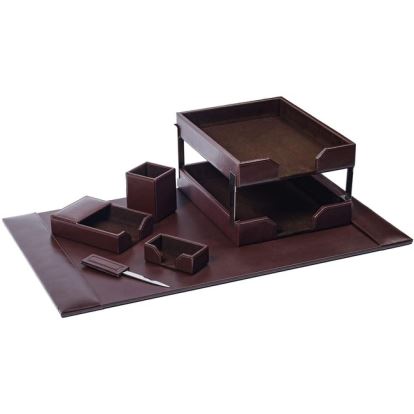 Dacasso 8-Piece Econo-Line Desk Set - Bonded Brown Leather1