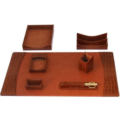 Protacini Cognac Brown Italian Patent Leather 7-Piece Desk Set1