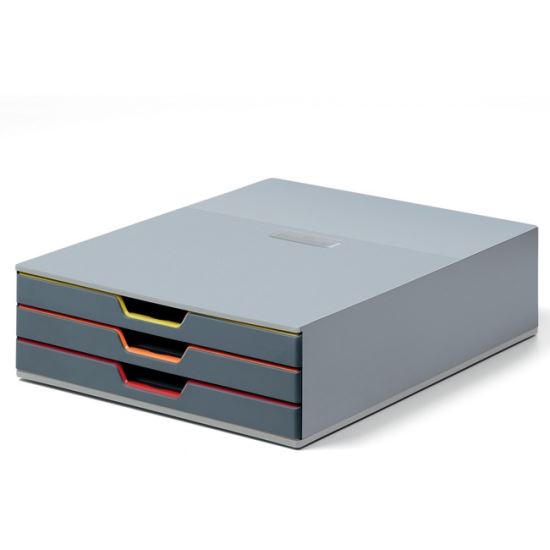 DURABLE VARICOLOR 3 Drawer Desktop Storage Box, Gray/Multicolor1