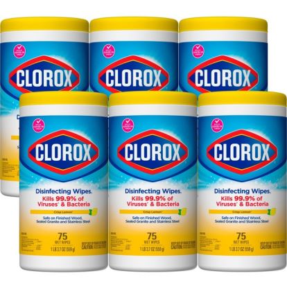 Disinfecting Wipes, 7 x 7 3/4, Crisp Lemon, 75/Canister, 6 Canisters/Carton1