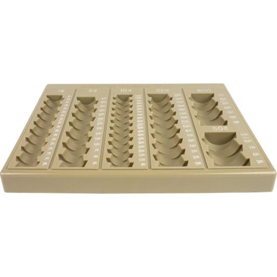 Plastic Coin Tray, 6 Compartments, Stackable, 7.75 x 10 x 1.5, Tan1