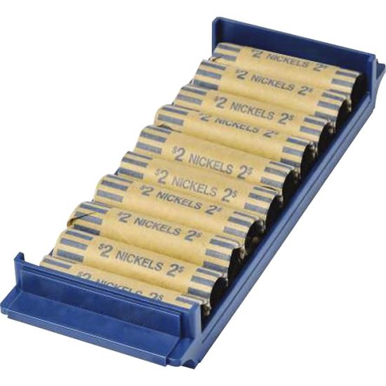 Stackable Plastic Coin Tray, 10 Compartments, Stackable, 3.75 x 10.5 x 1.5, Blue, 2/Pack1