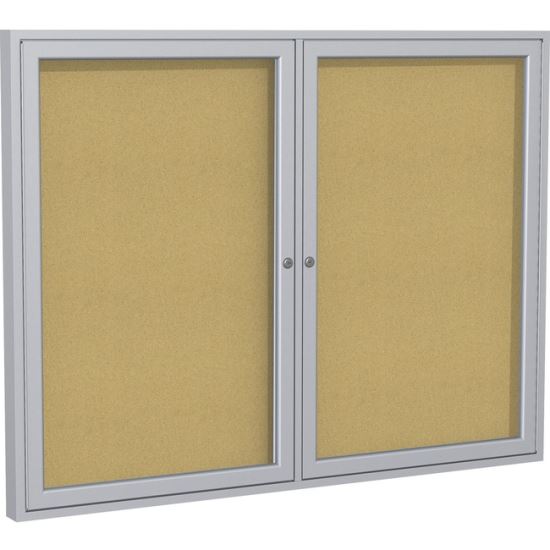 Ghent 2 Door Enclosed Natural Cork Bulletin Board with Satin Frame1