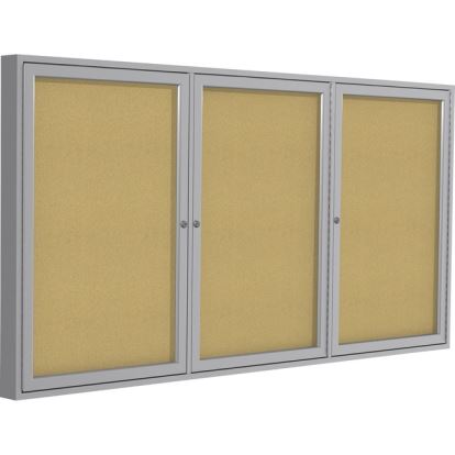 Ghent 3 Door Enclosed Natural Cork Bulletin Board with Satin Frame1