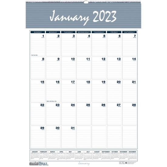 Bar Harbor Recycled Wirebound Monthly Wall Calendar, 15.5 x 22, White/Blue/Gray Sheets, 12-Month (Jan-Dec): 20221