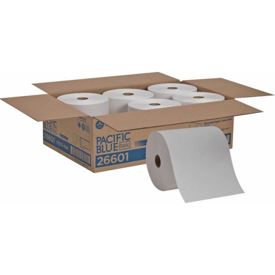 Pacific Blue Basic Nonperf Paper Towel Rolls, 7 7/8 x 800 ft, White, 6 Rolls/CT1