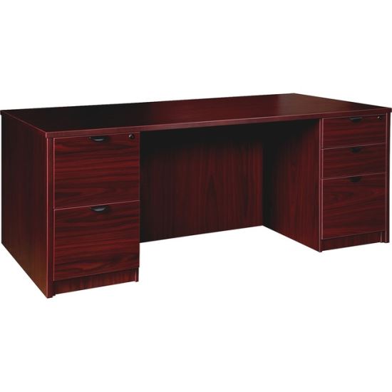 Lorell Prominence 2.0 Mahogany Laminate Double-Pedestal Desk - 5-Drawer1