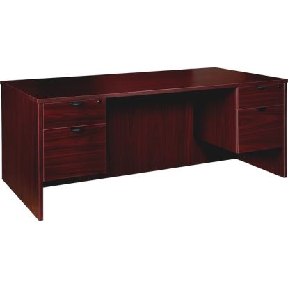 Lorell Prominence 2.0 Mahogany Laminate Double-Pedestal Desk - 2-Drawer1