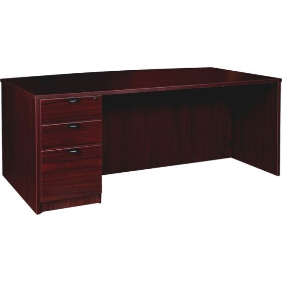 Lorell Prominence 2.0 Mahogany Laminate Left-Pedestal Bowfront Desk - 3-Drawer1