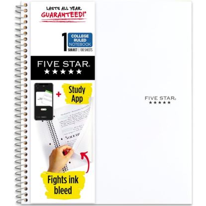 Mead Five Star Wirebound Notebook, 1 Subject, College Ruled, 11" x 8 1/2" , White1